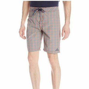 prAna Size 38 El Porto Board Shorts Dark Blue/Red